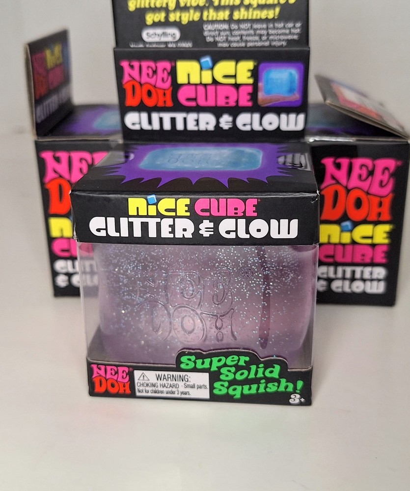 1 NeeDoh Purple Glitter Glow Nice Cube Super Solid Squish NEW nee doh