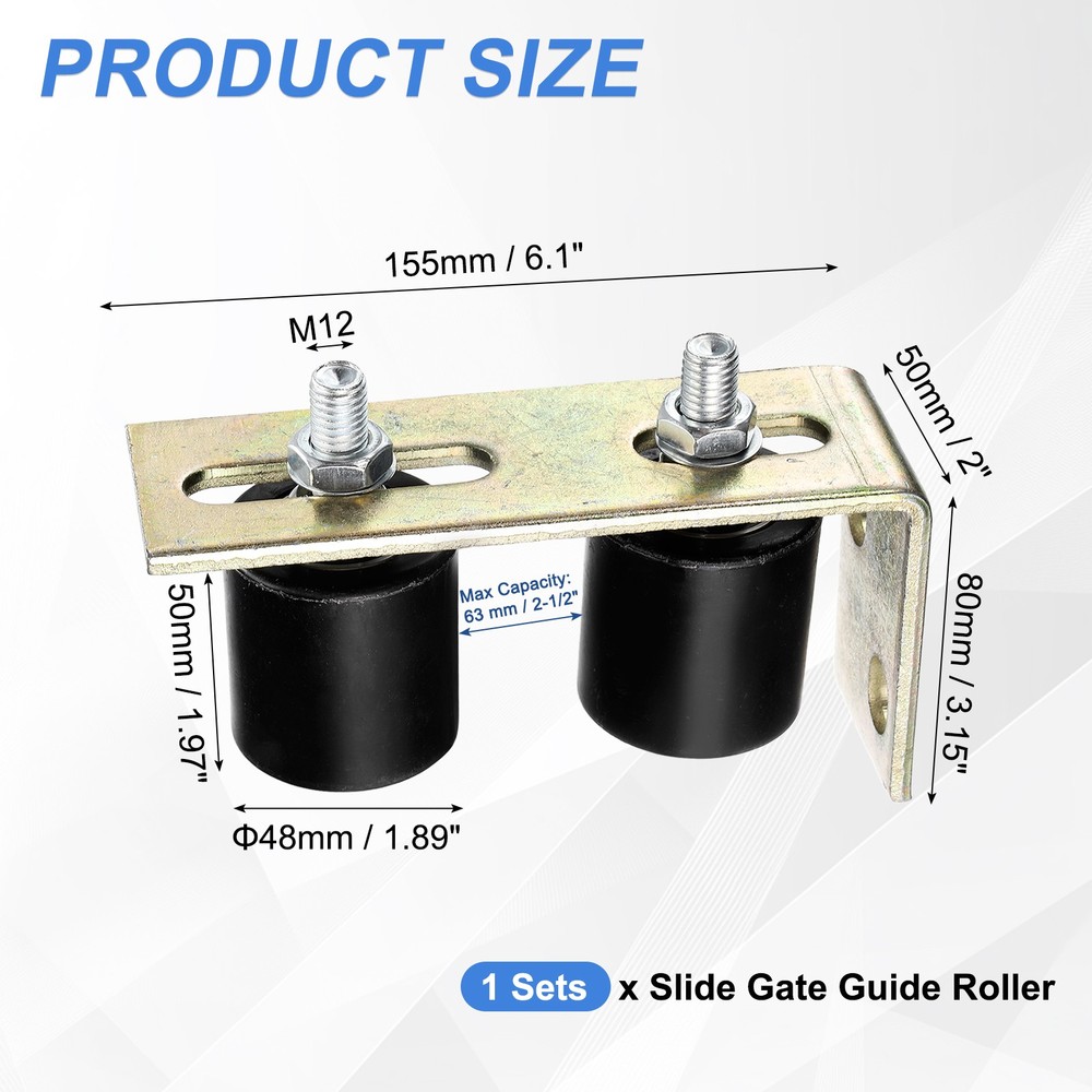 Slide Gate Guide Roller 2" Nylon Gate Support Rollers with Bracket Black