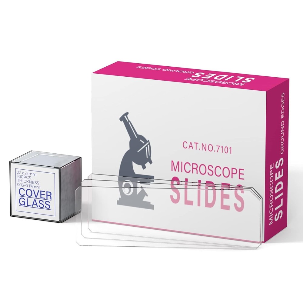 50 Pre-Cleaned Microscope Slides & 100 Coverslips - Safe, Ready-to-Use Supply