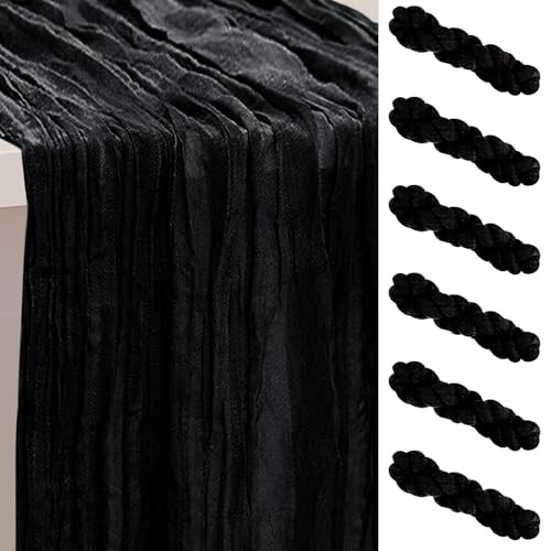 6 Pack Cheesecloth Table Runner 35x120 Inch 10Ft Rustic Gauze 6 PACK Black