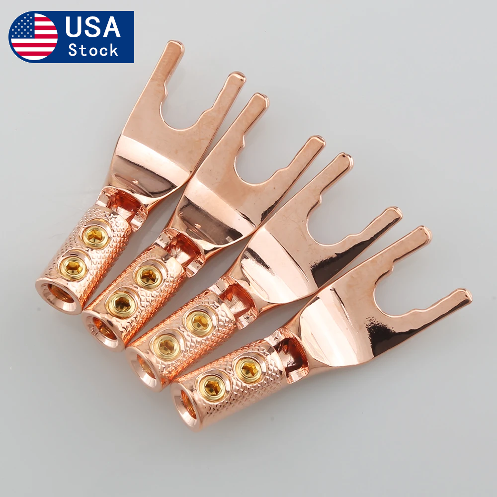 8pcs Pure Copper Y Spade Connector DIY HIFI Speaker Cable Jack Fork Plug