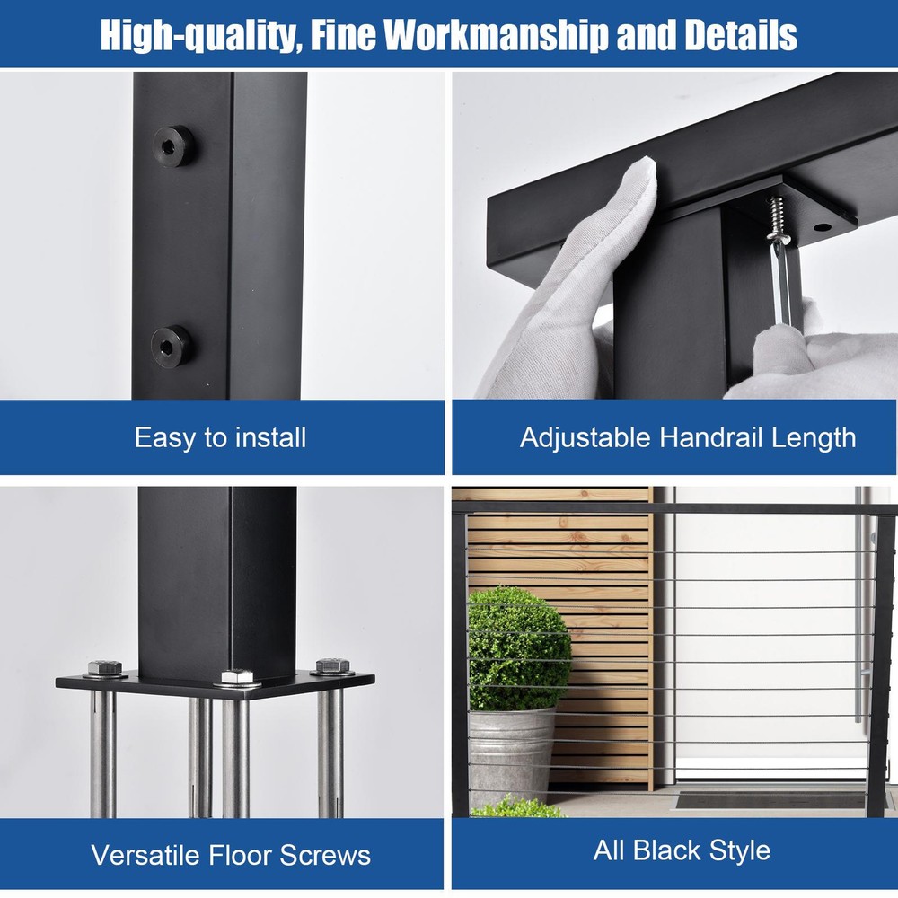 2PCS Cable Railing Post Deck Railing 42"x2"x2" Black Post with Pre-Drilled Holes