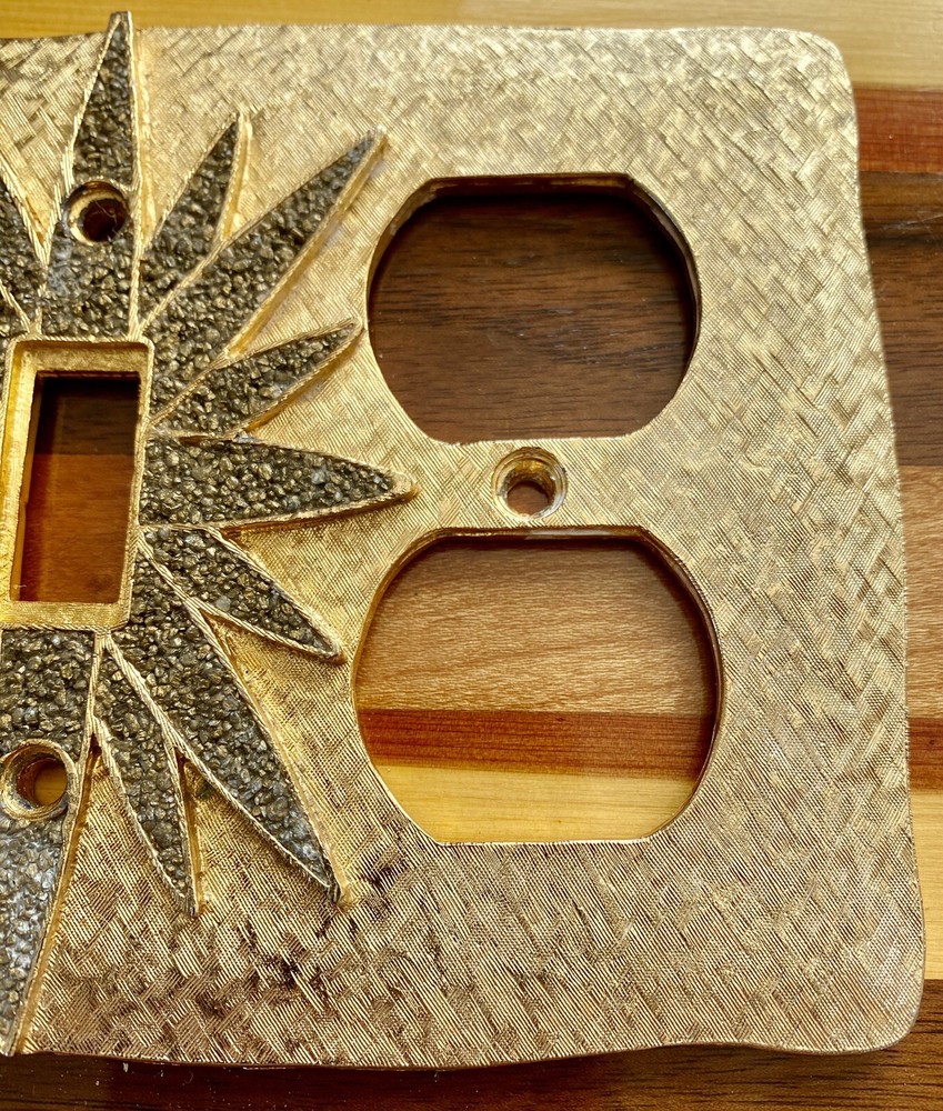 1968 Florenta Gold Metal Starburst Pattern Double Outlet Single Switch