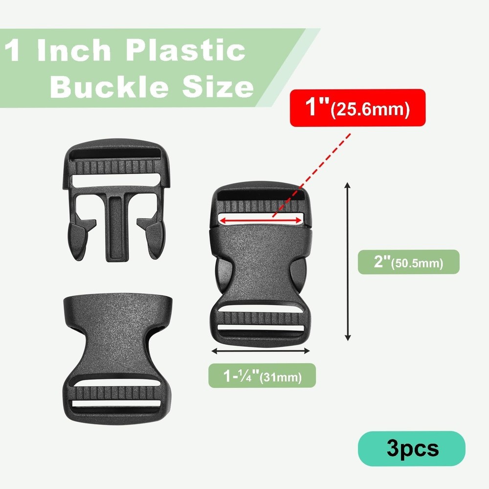 3pcs 1" Inner Dia. Plastic Buckles for Strap Replacement, Quick Side Release ...