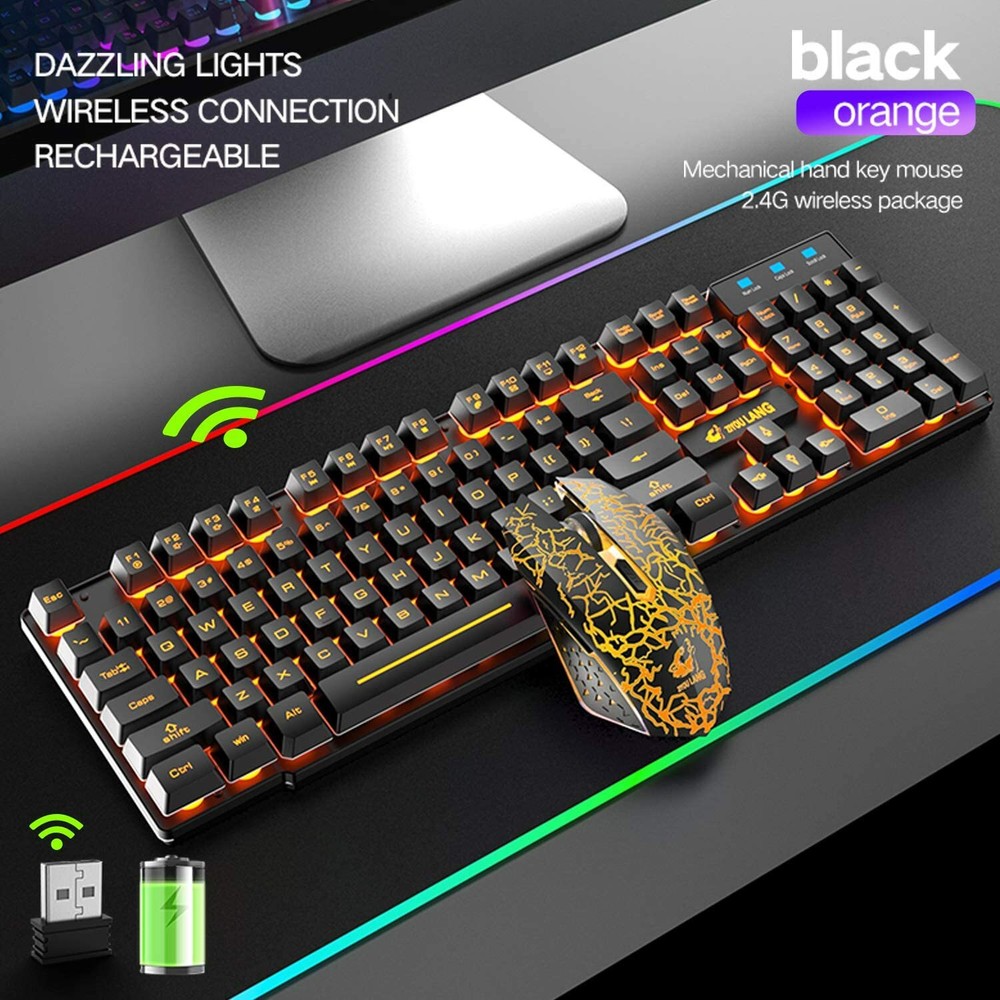 Rainbow LED Backlit Wireless Gaming Keyboard and Mouse Sets For PC PS4 Xbox one