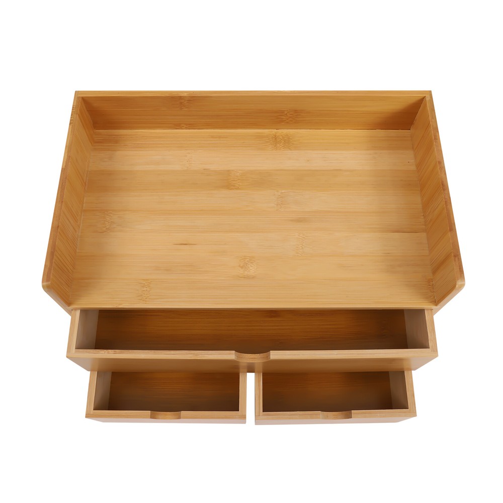 Bamboo Desk Organizer Drawer Tabletop Storage Organization Box Home Office