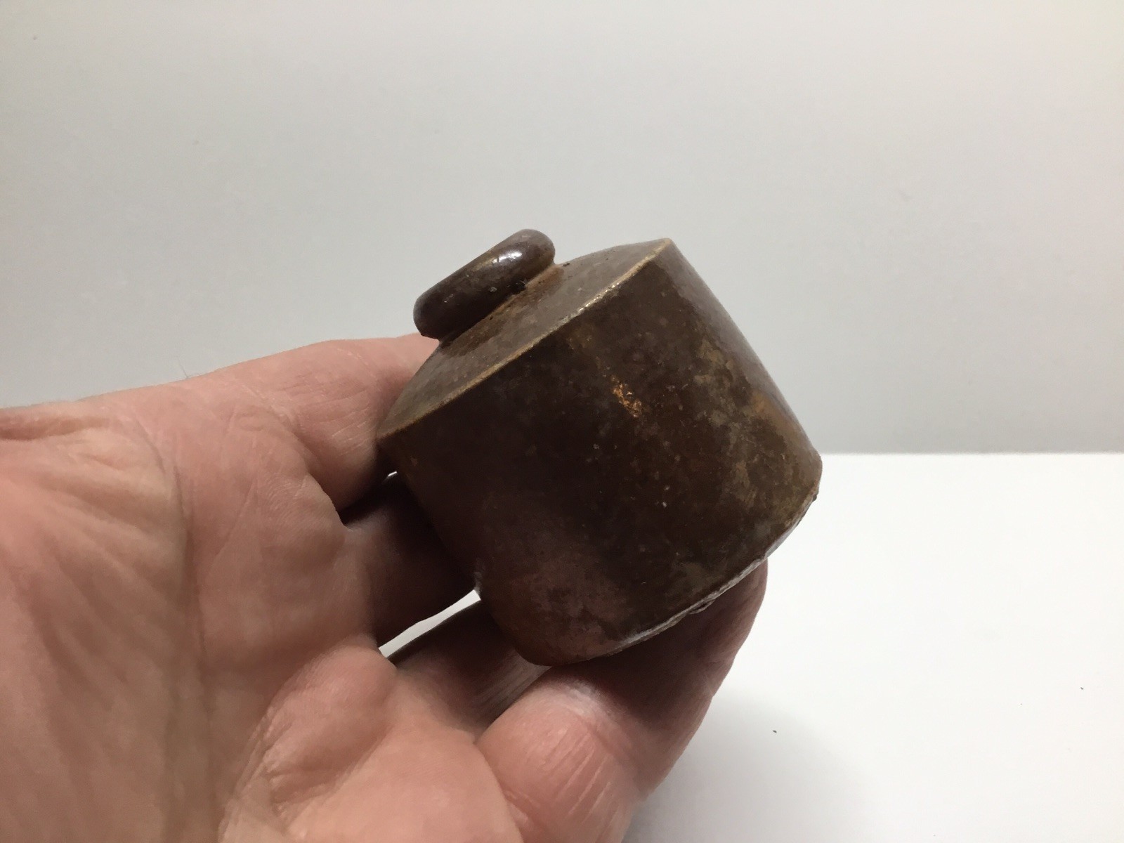 Antique Pork Pie / Penny Ink Stoneware Inkwell.