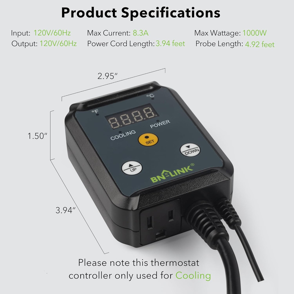 Digital Cooling Thermostat Controller, Temperature Controlled Outlet for Attic F