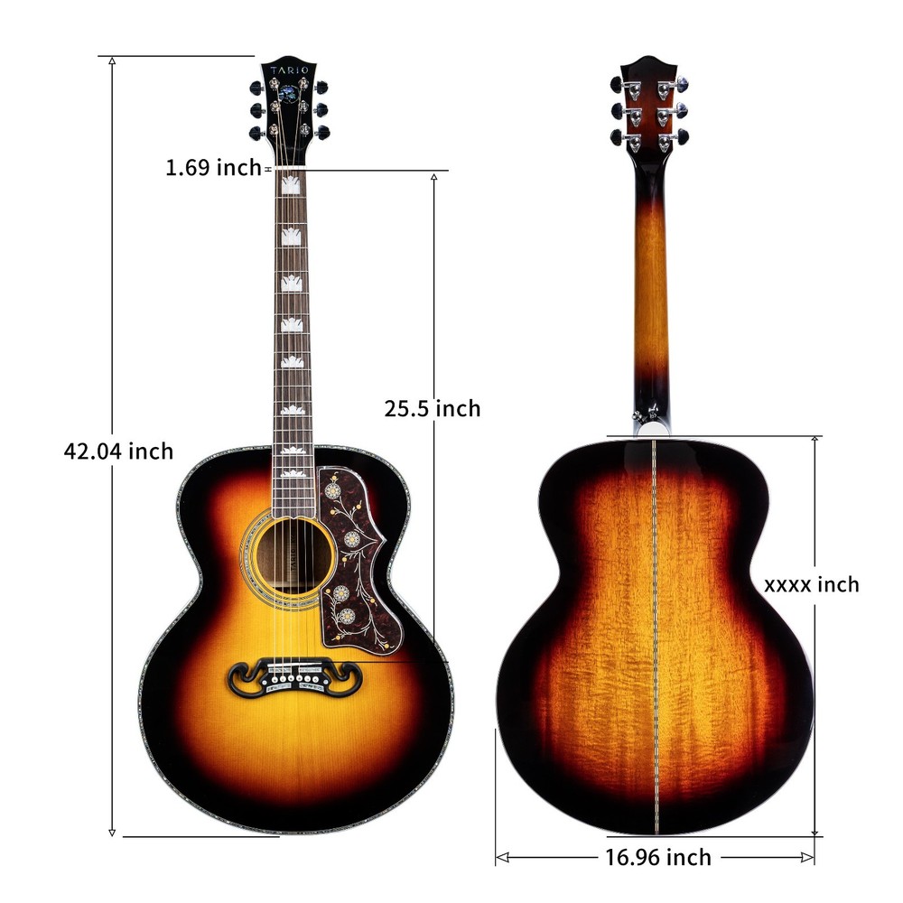 All Solid Wood Jumbo Acoustic Guitar 42", Solid Spruce Top & Solid Mahogany Back
