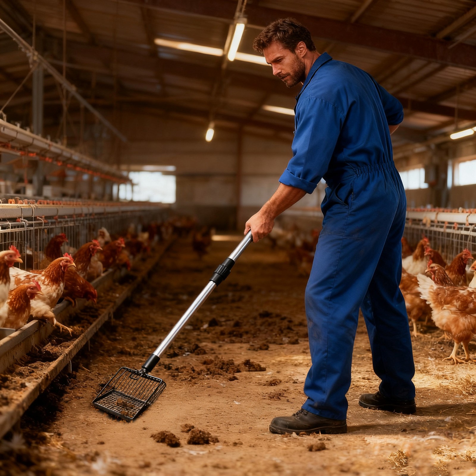 Adjustable Chicken Coop Poop Scooper 22–41.9in Metal Sifting Shovel Long Handle