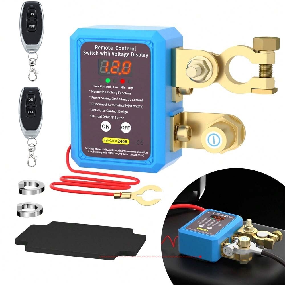 Remote Battery Disconnect Switch 12V/24V 240A Kill Switch LED Voltmeter Display