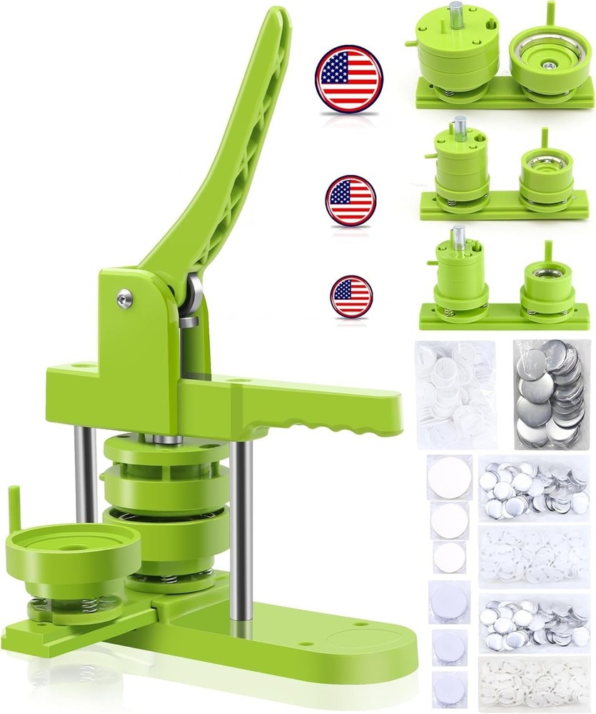 Professional Button Maker Machine Green, 3 Interchangeable Badge Sizes