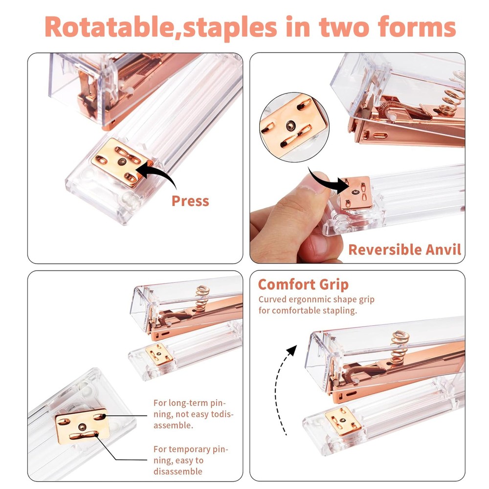 Rose Gold Acrylic Stapler, Desktop Stapler, 25 Sheet Capacity, Includes 1000 ...