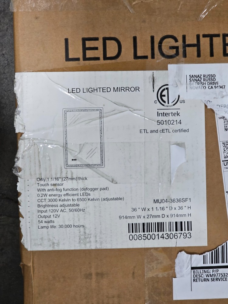 Round Corner Rectangular Frameless 36" W x 36" H Wall Mount LED Bathroom Mirror