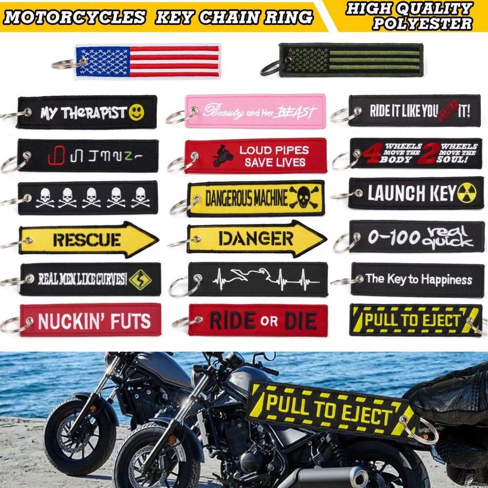 Embroidered Jet Tag Keychain Backpack Biker Motorcycle Scooter Personalized 1pc