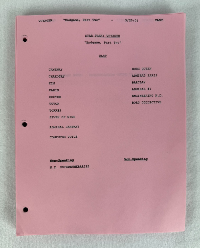 Star Trek Voyager “Endgame, Part Two” Final Draft Studio Script 03/20/2001