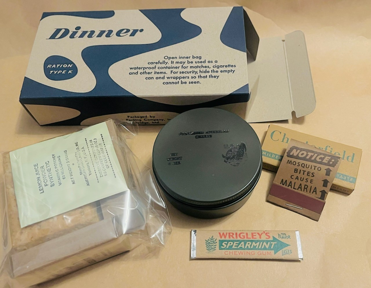Complete Edible Late War Morale K Ration -Your Choice Breakfast Dinner or Supper