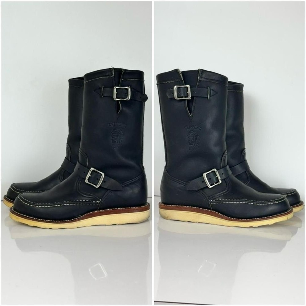 Chippewa Boots 97878 Leather Black Moc Toe Engineer Boots Size 7E