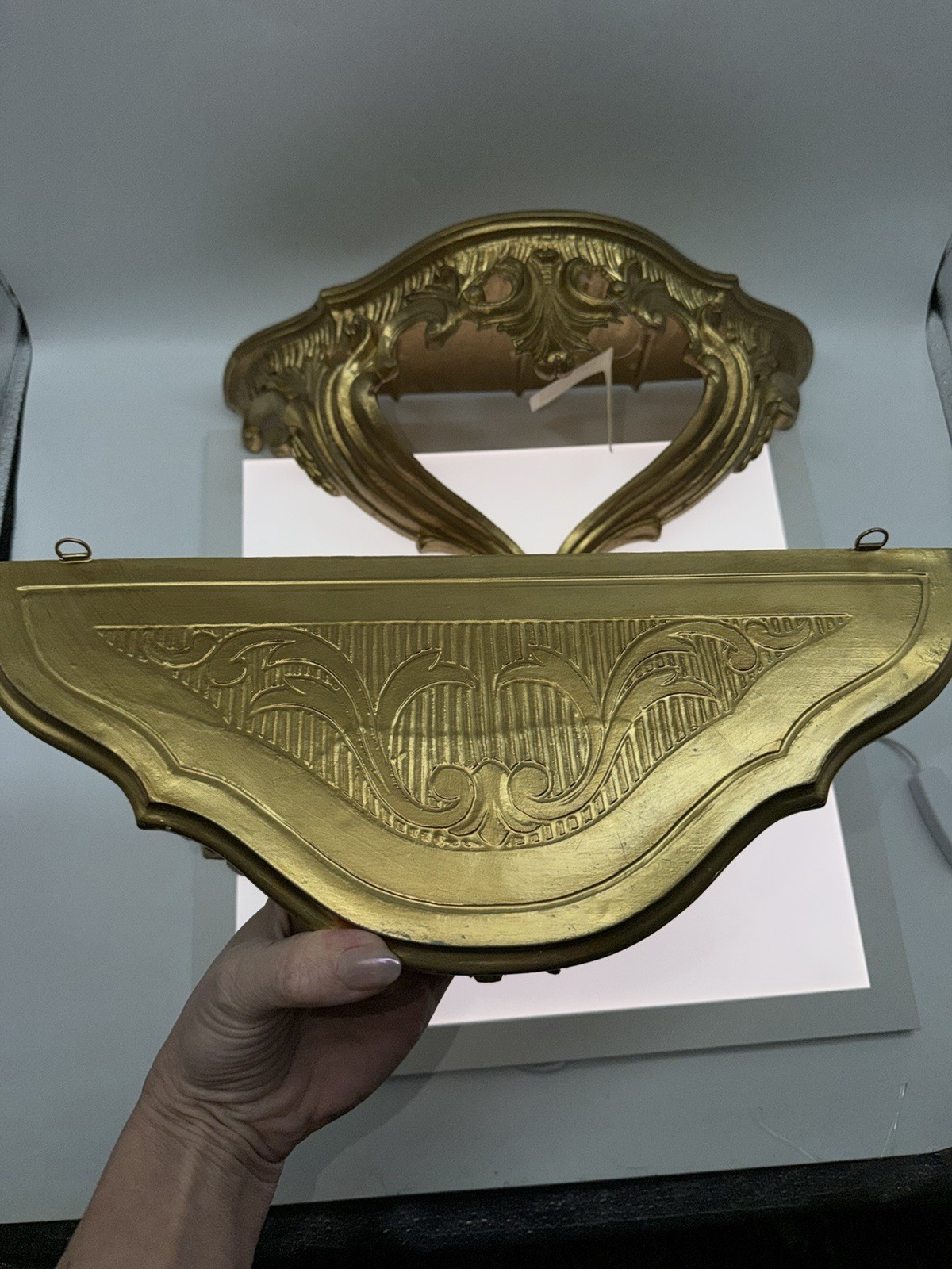 Vintage Euromarchi Italy Hollywood Regency Shelves Resin Gold Finish Wall Hang 2