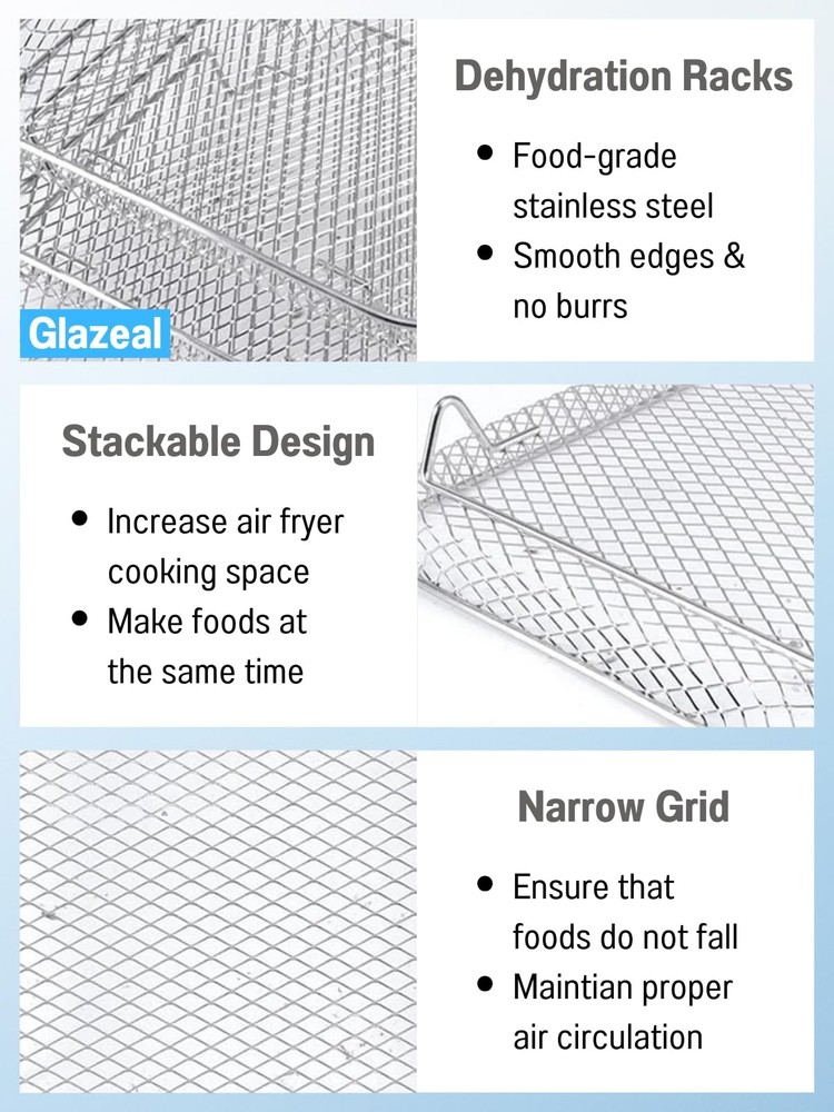 Three Stackable Dehydrator Racks for Ninja, Instant Pot Vortex, COSORI, CHEFM...