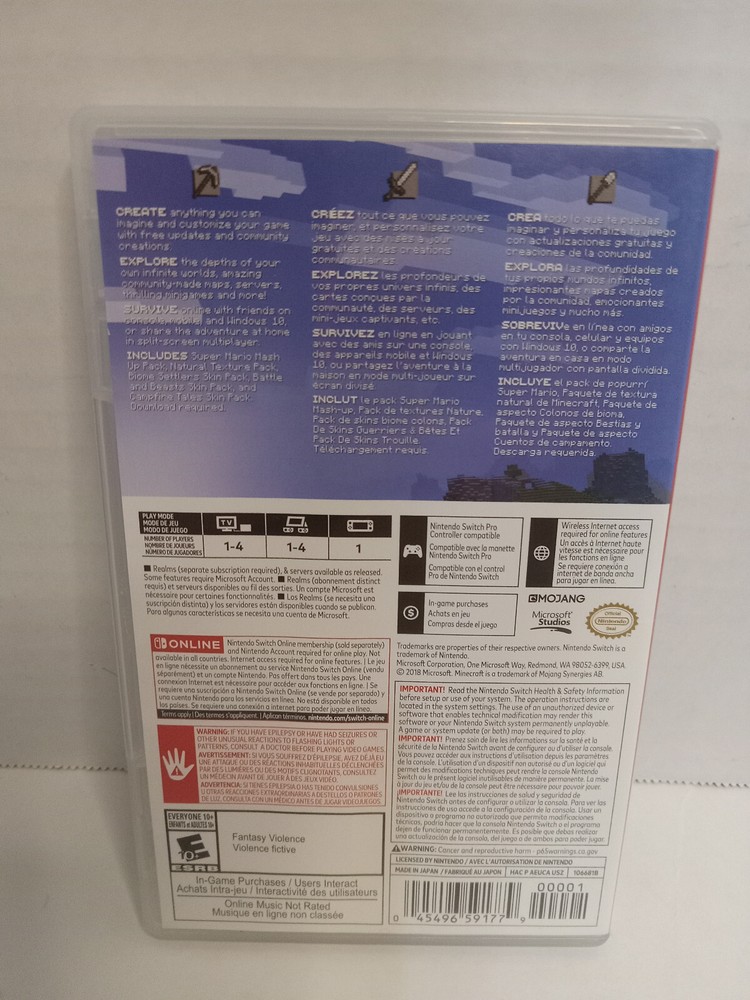 Nintendo Switch Minecraft 2018 CASE ONLY