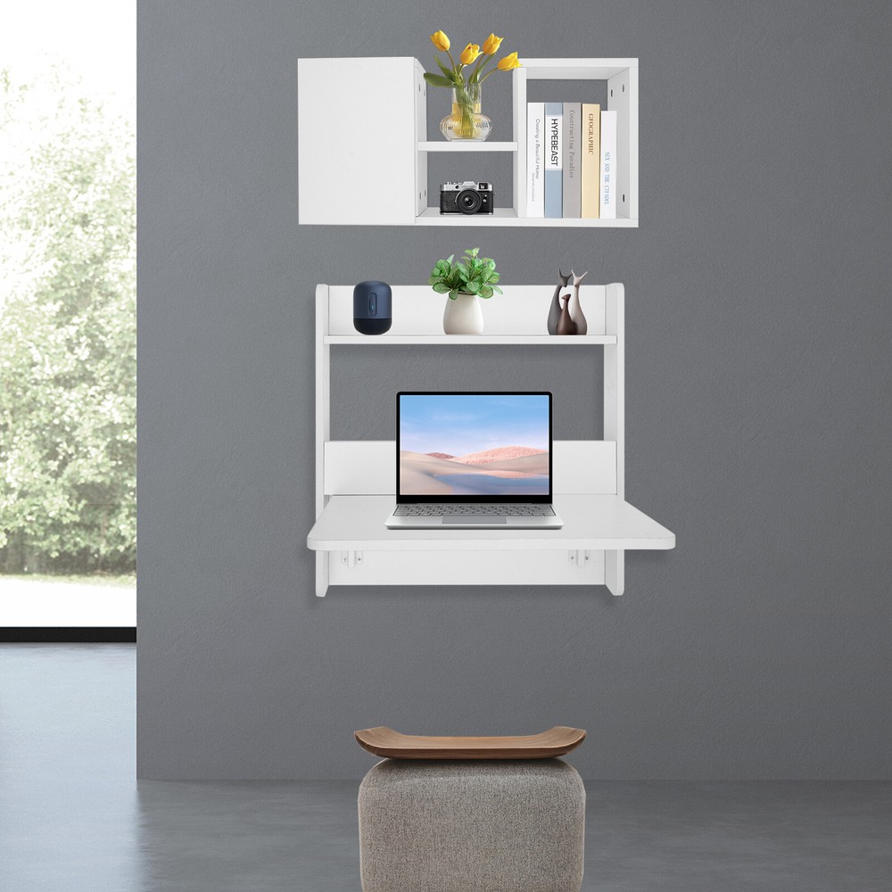 2-tier Wall Mounted Bookshelf Folding Space Saving Table Fold Down Laptop Desk