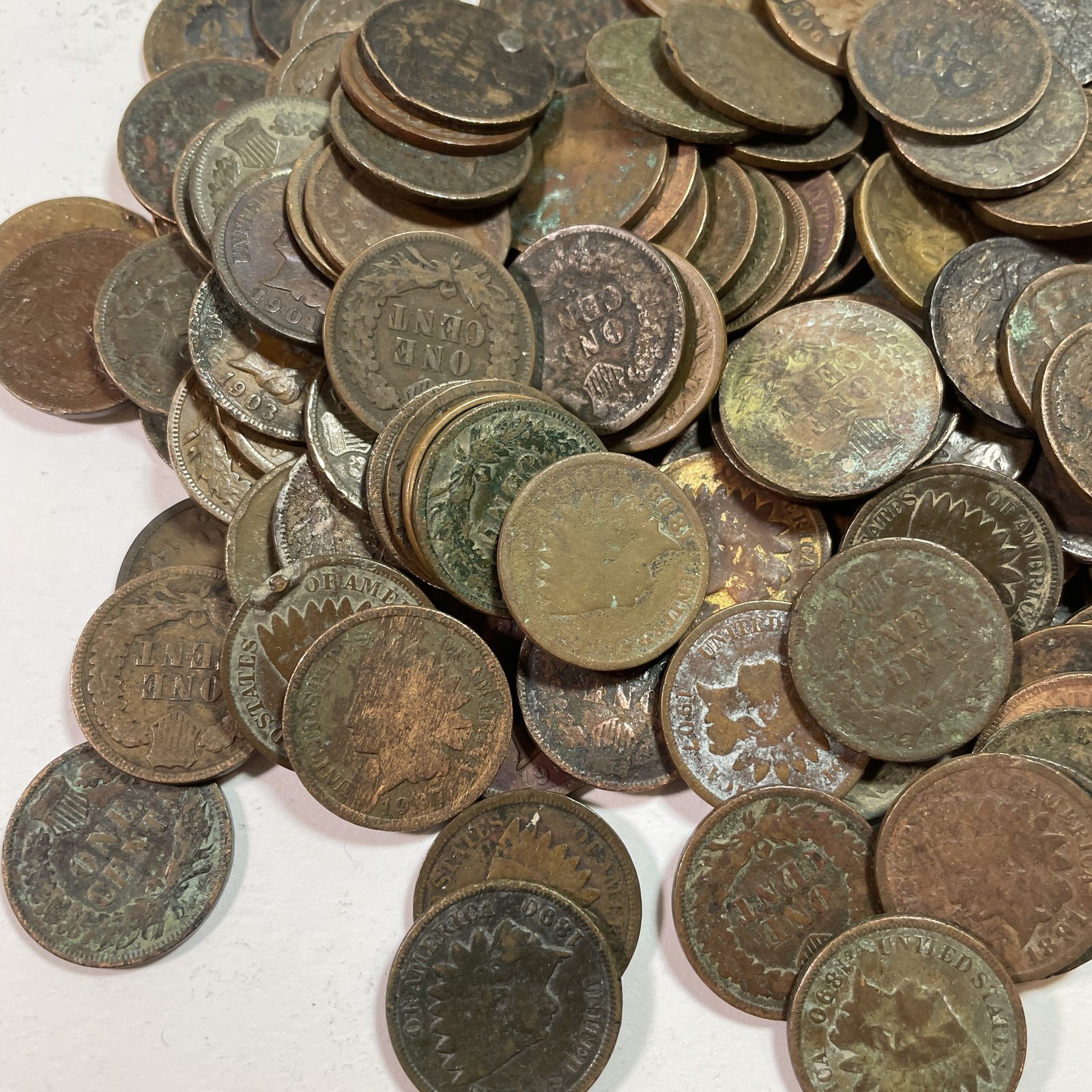 Roll of 50 Heavily Circulated/Cull Indian Head Cent Coins 1900-1909 #34822