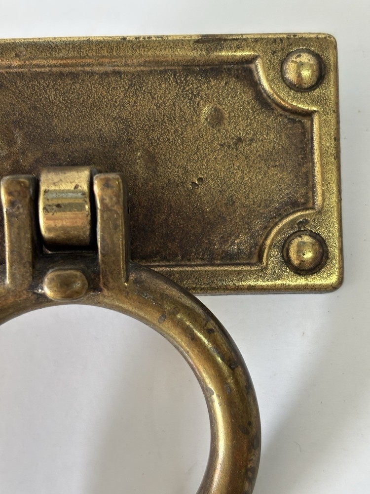 4 Salvage Rectangle Brass Drop Large Ring Double Screw Drawer Pulls 3.75"