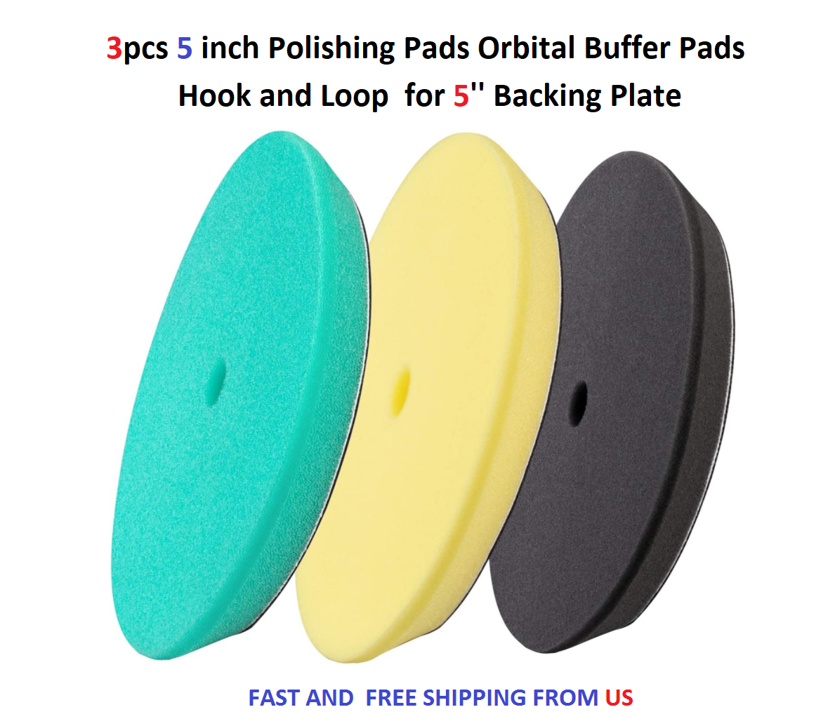 3pcs 5 inch Polishing Pads Orbital Buffer Pads Hook & Loop for 5'' Backing Plate
