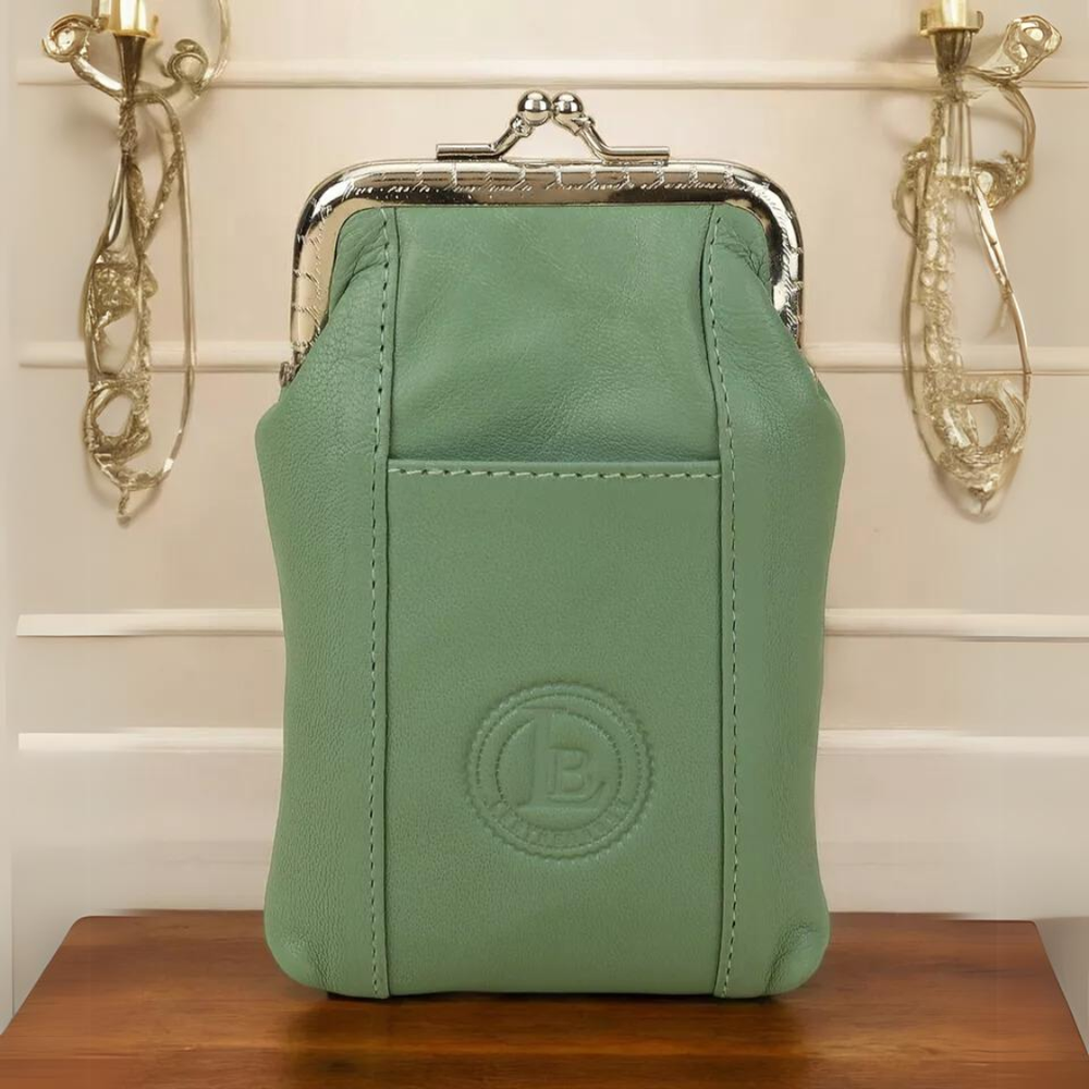 Genuine Leather Cigarette Case with Lighter Pouch Soft Green by Leatherboss