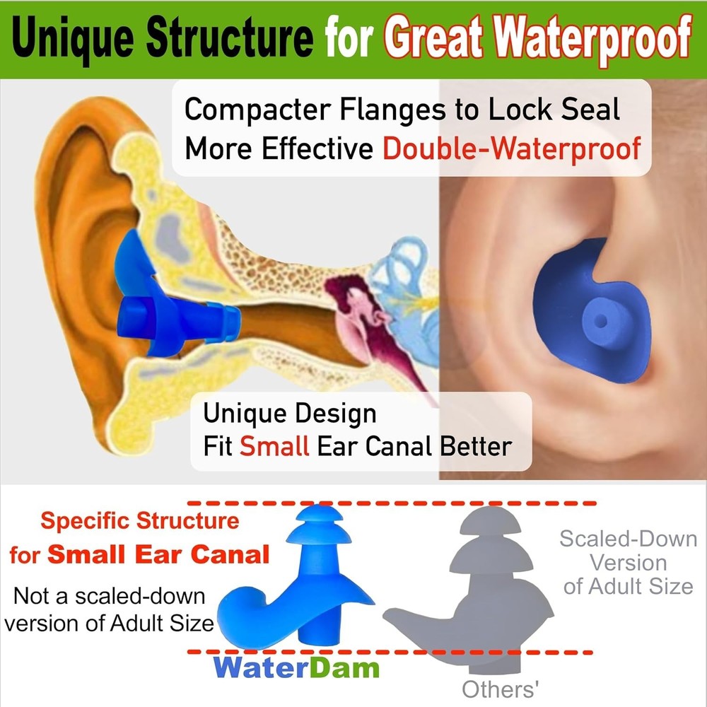 Mixed Sizes Waterproof Earplugs - Comfortable & Safe Design