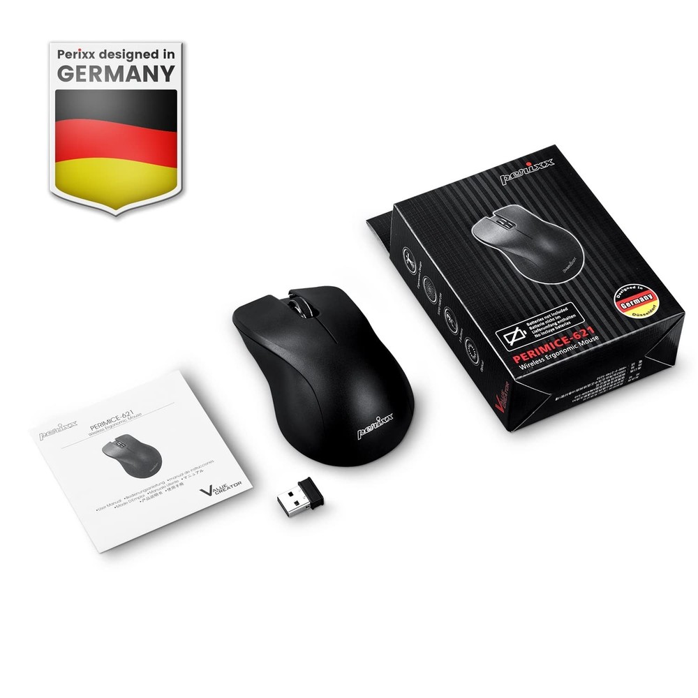 Perixx PERIMICE-621B Wireless Mouse - Silent Click with Ergo Design - Compati...