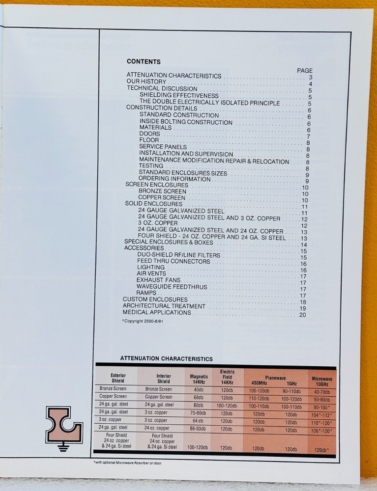 Lindgren Double Electrically Isolated RF Enclosures Catalog.