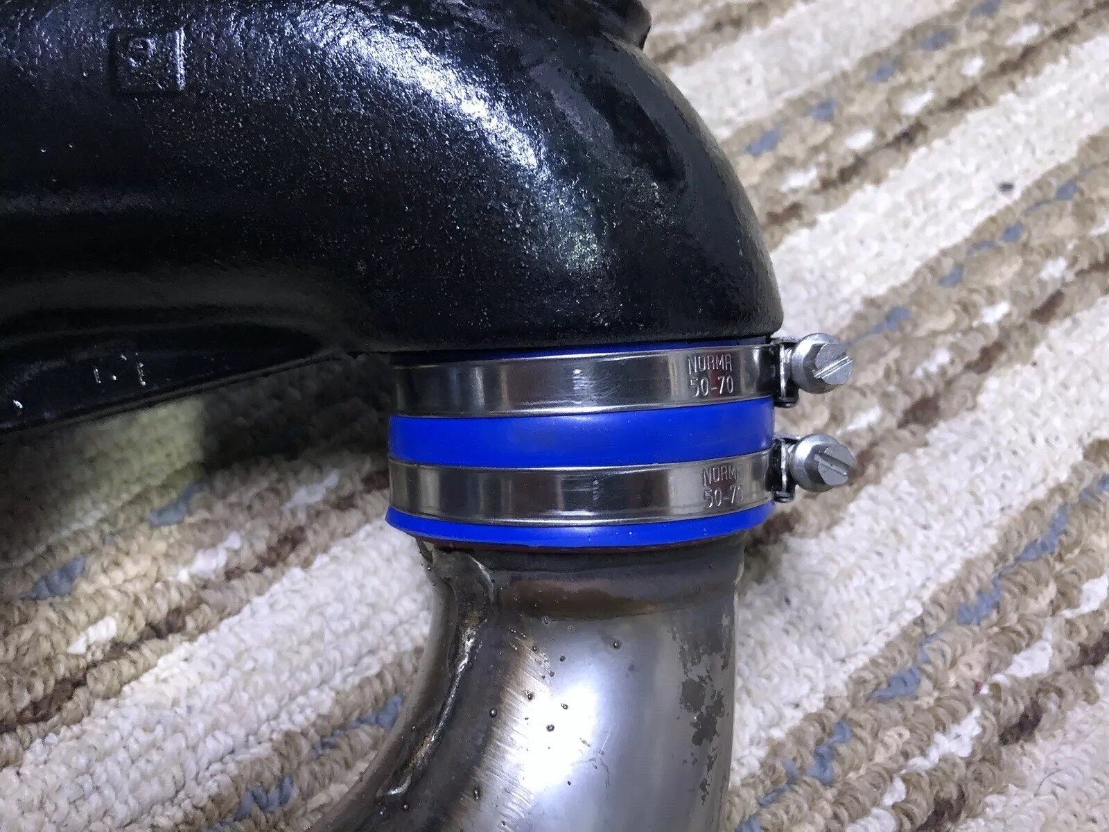 Kawasaki Jetski 650SX 650X2 exhaust pipe silicone coupler stainless clamps BLUE