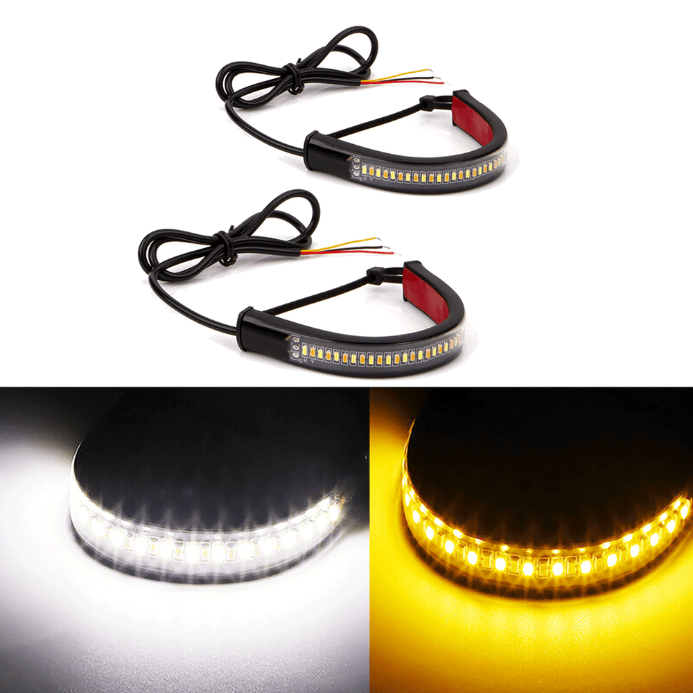 2PCS White/Amber Switchback LED Fork Turn Signal DRL Light Strips For Motorcycle