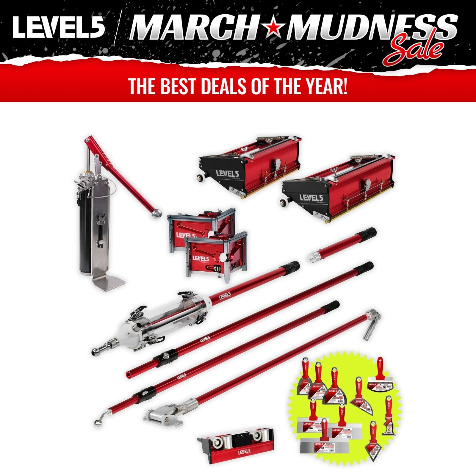 LEVEL5 Drywall Tools | Flat Boxes, Handles, Corner Finisher + MiniShot | 4-682P