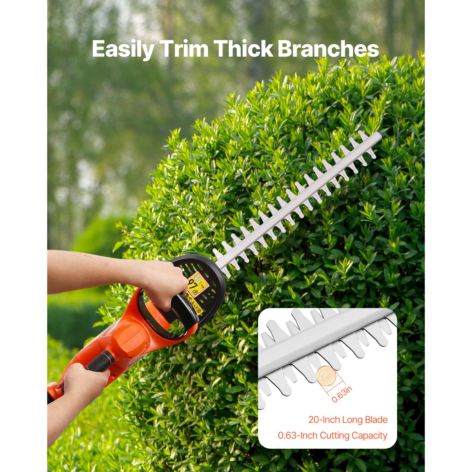 Cordless Electric Hedge Trimmer 20V Battery 20in Dual-Action Blade Bush Cutter
