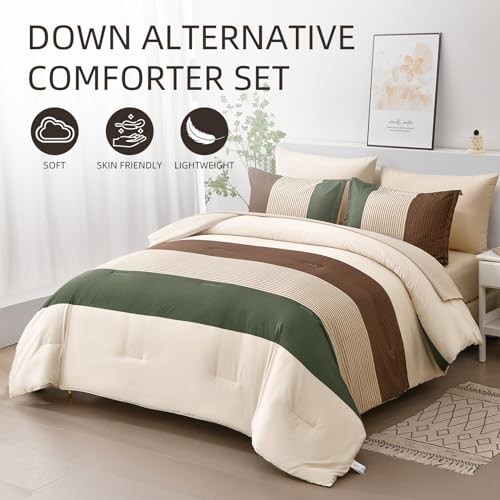 Striped Comforter Set Size, Boho Striped Bedding Comforter King Brown Green