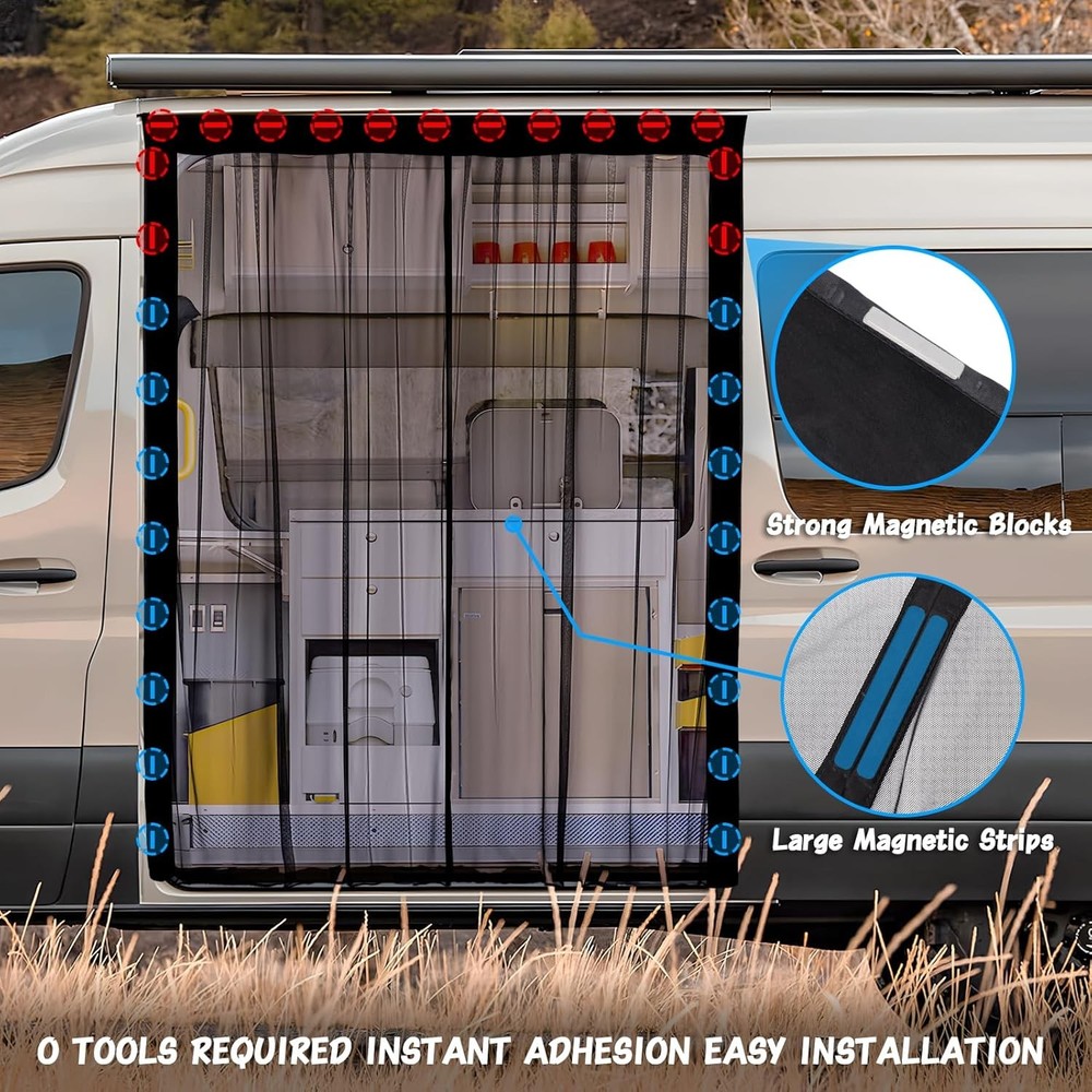 Magnetic Mesh Bug Screen for Sliding Side Van Door - Easy Installation