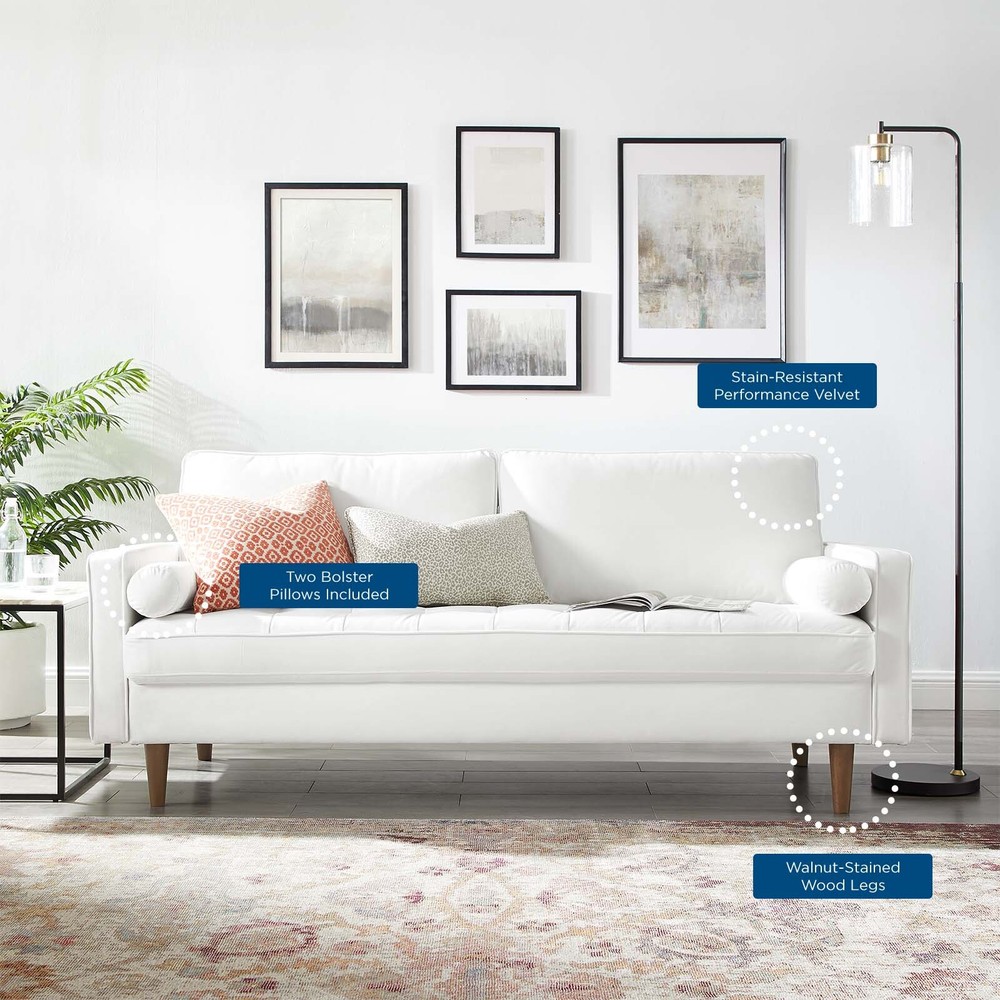 Modway Valour Performance Velvet Upholstered Tufted Sofa In White