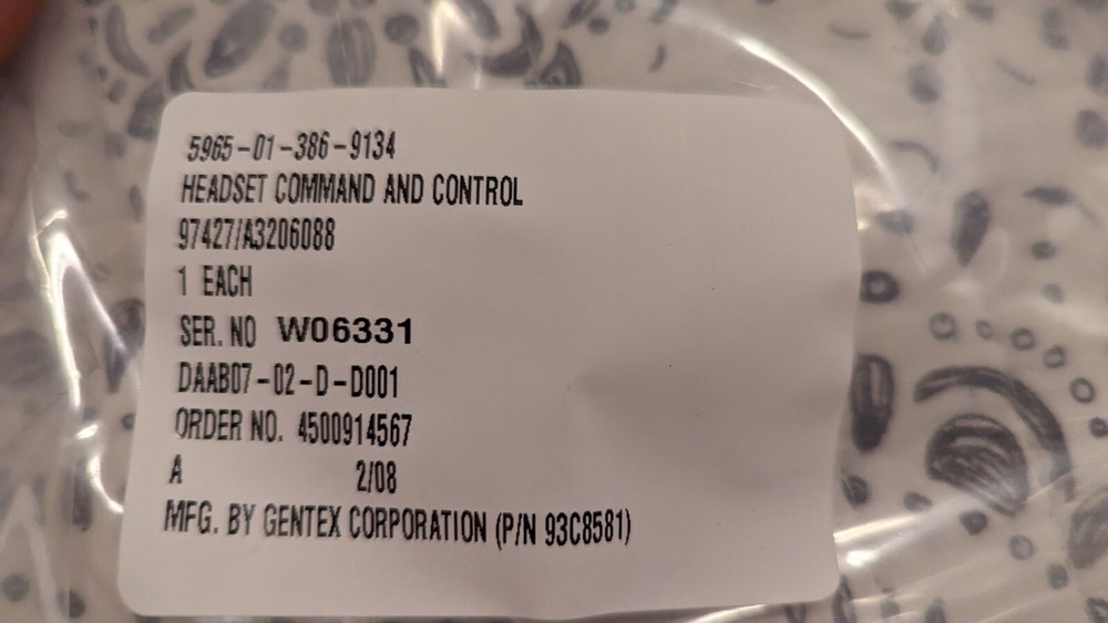 Astrocom VIS command & control Gentex Headset w/ Microphone A3206088 93C8581