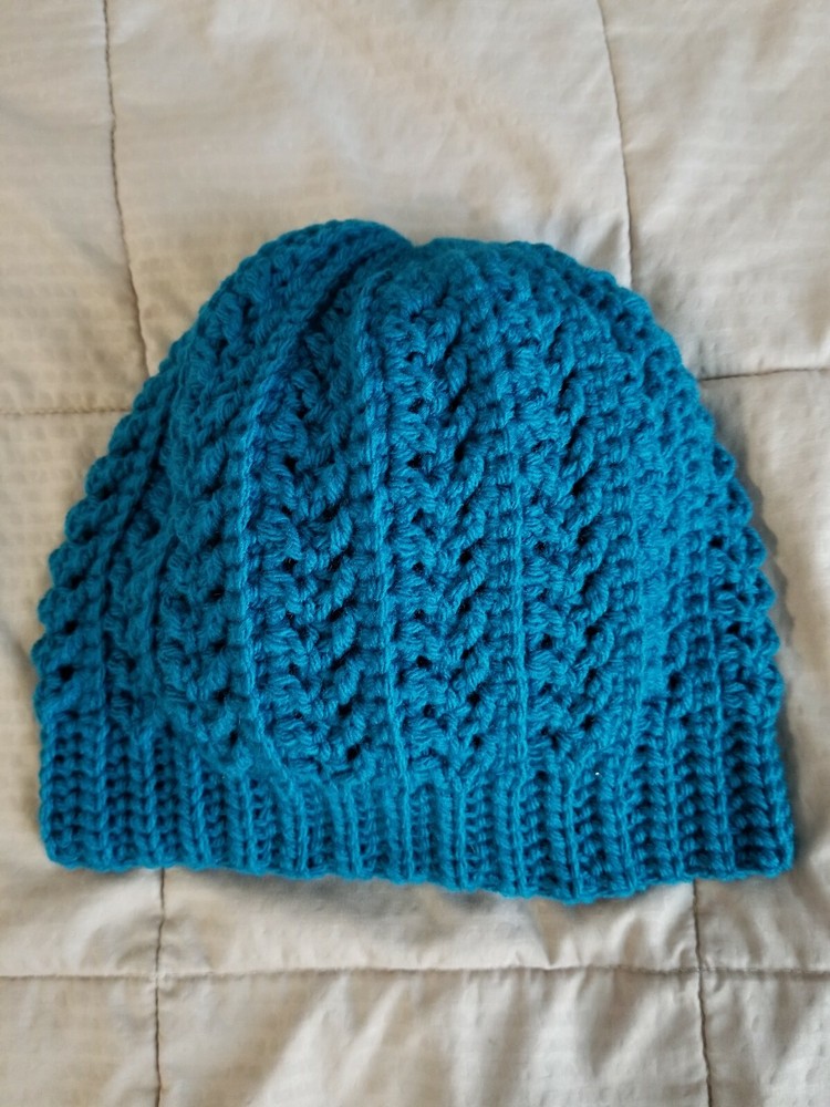 Handmade Crochet Slouch Beanie, 20", Teal