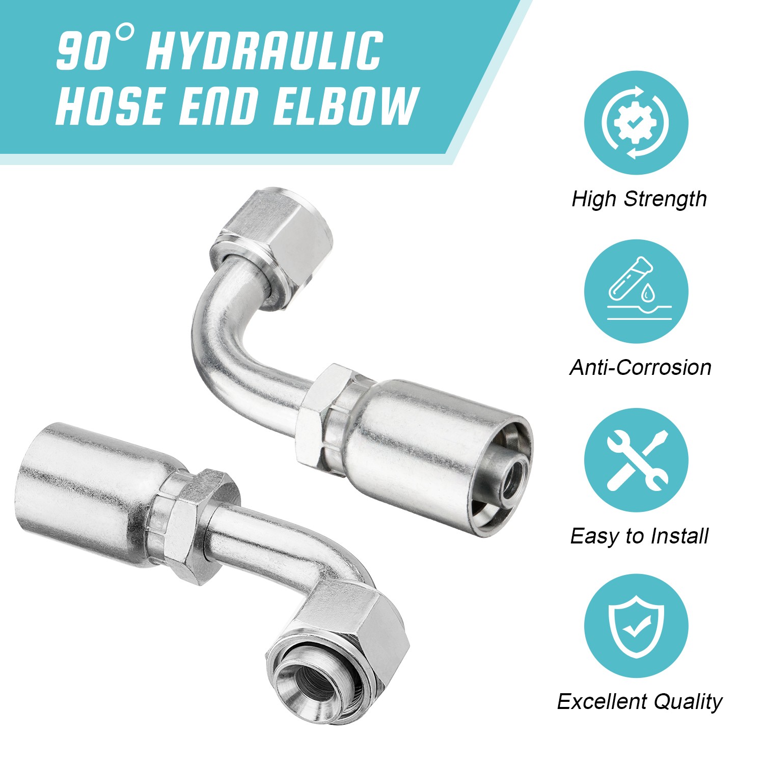 10X 1/2" JIC 37° Female 90° Hydraulic Hose Fittings For 1/2" I.D. Hydraulic Hose