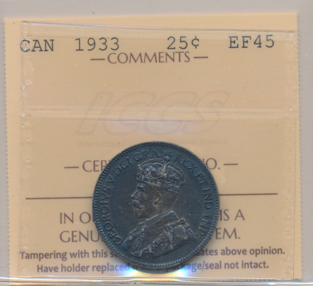 Canada George V 25 Cents 1933 - ICCS EF45