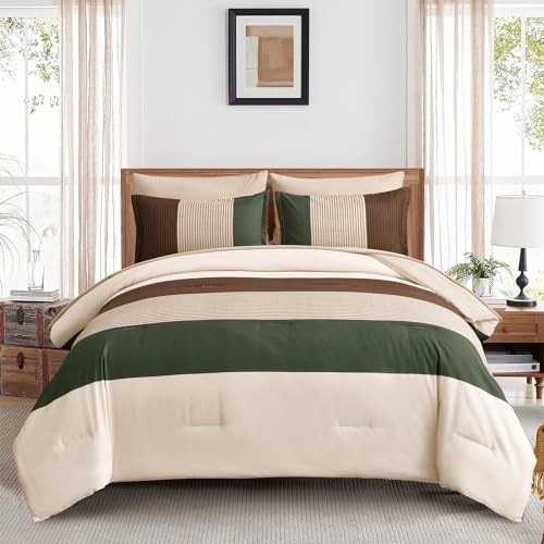 Striped Comforter Set Size, Boho Striped Bedding Comforter King Brown Green
