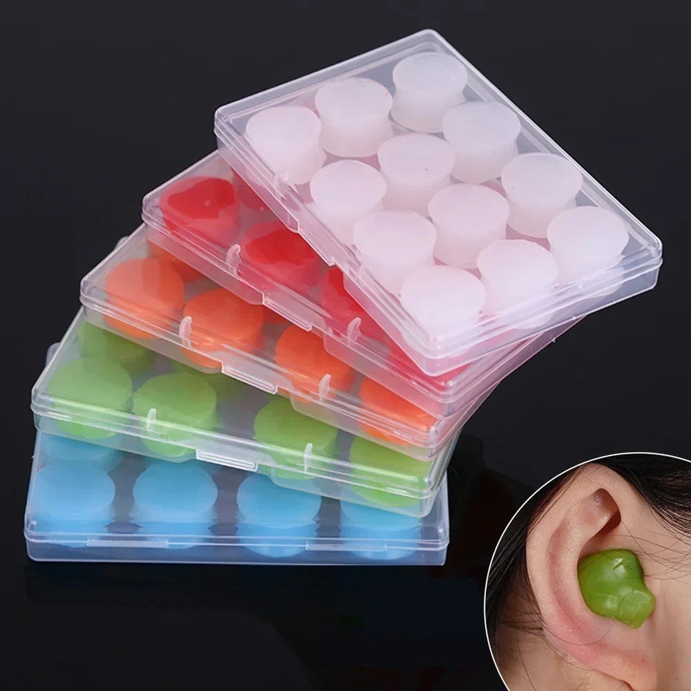 12pc Reusable Silicone Ear Plugs Noise Cancelling Earplugs Protector Study Sleep