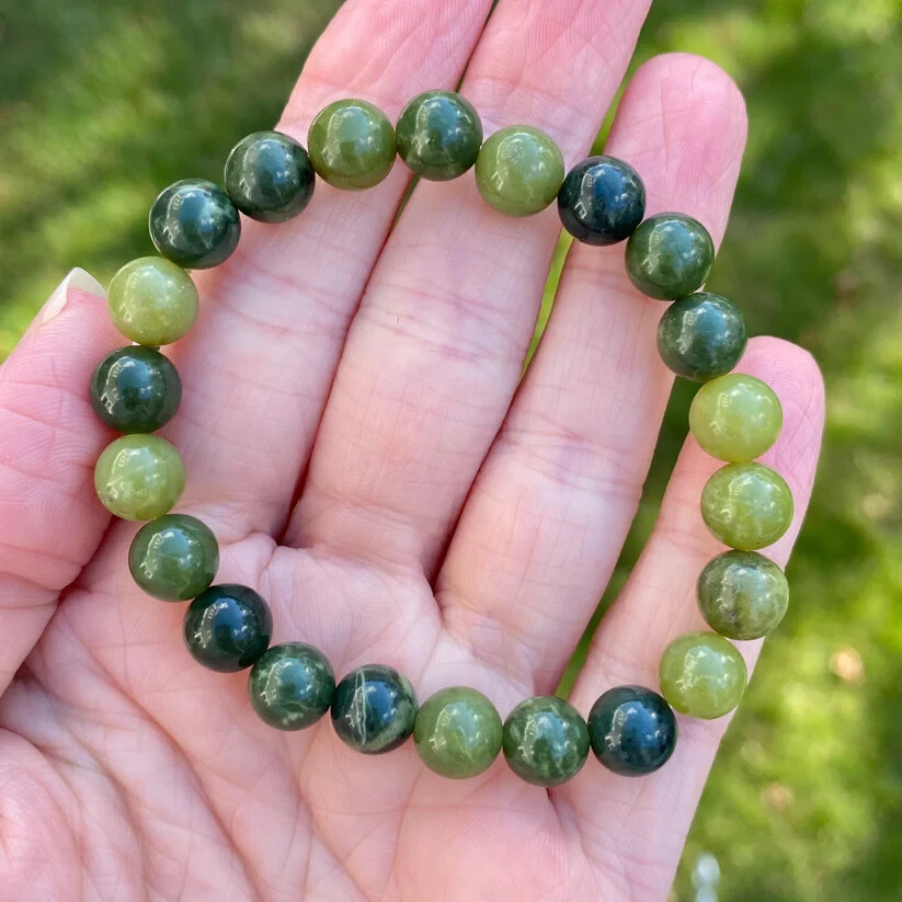 Natural Nephrite Jade 8mm Beaded Crystal Healing Reiki Stretchy Luck Bracelet