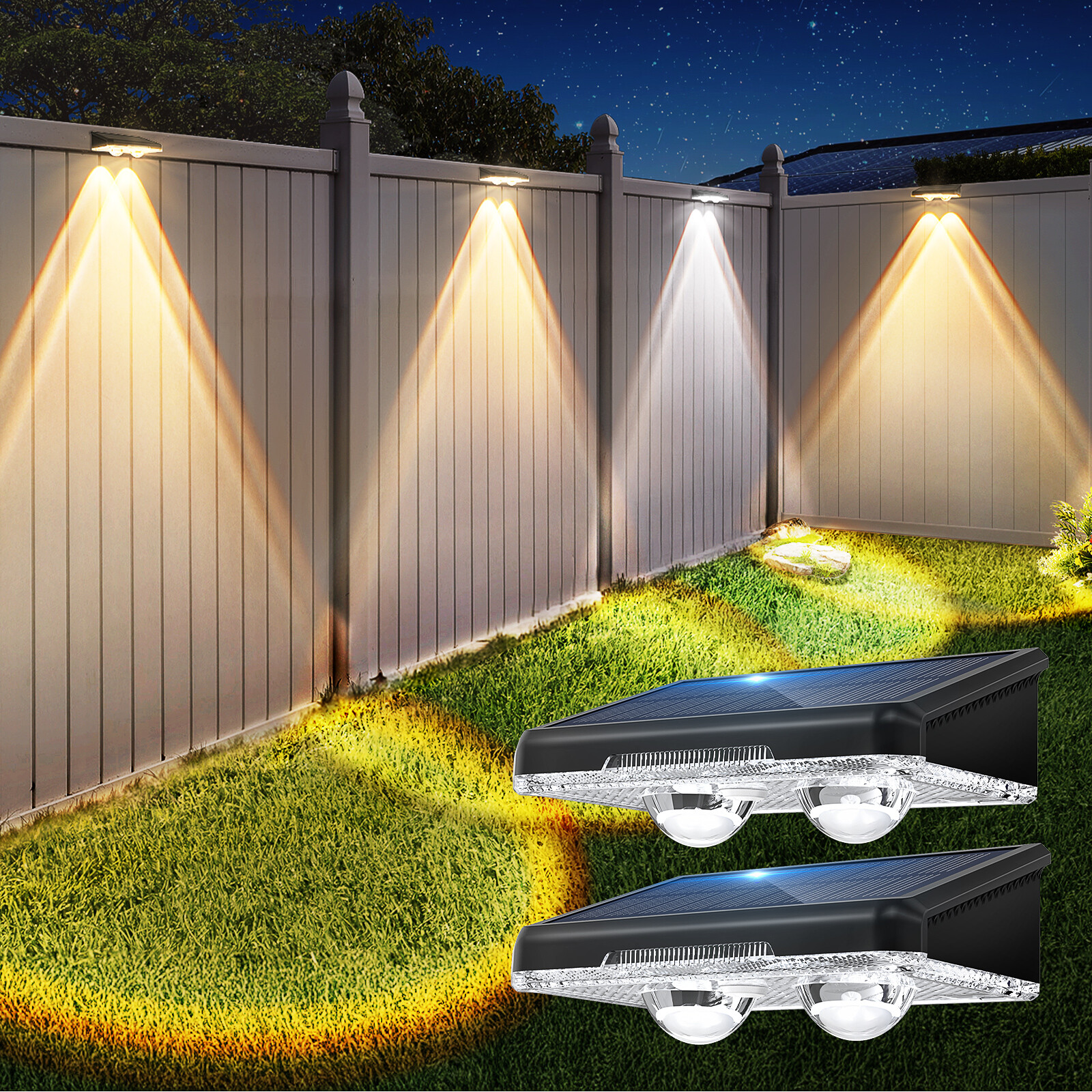 2Pack LED Solar Power Wall Light Outdoor Garden Waterproof Fence Deck Steps Lamp