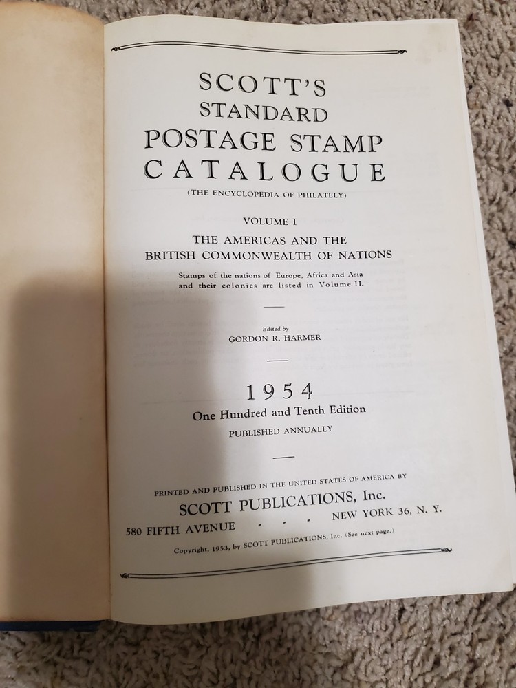 1954 Scott's Standard Postage Stamp Catalogue Vol 1 Hardcover Book