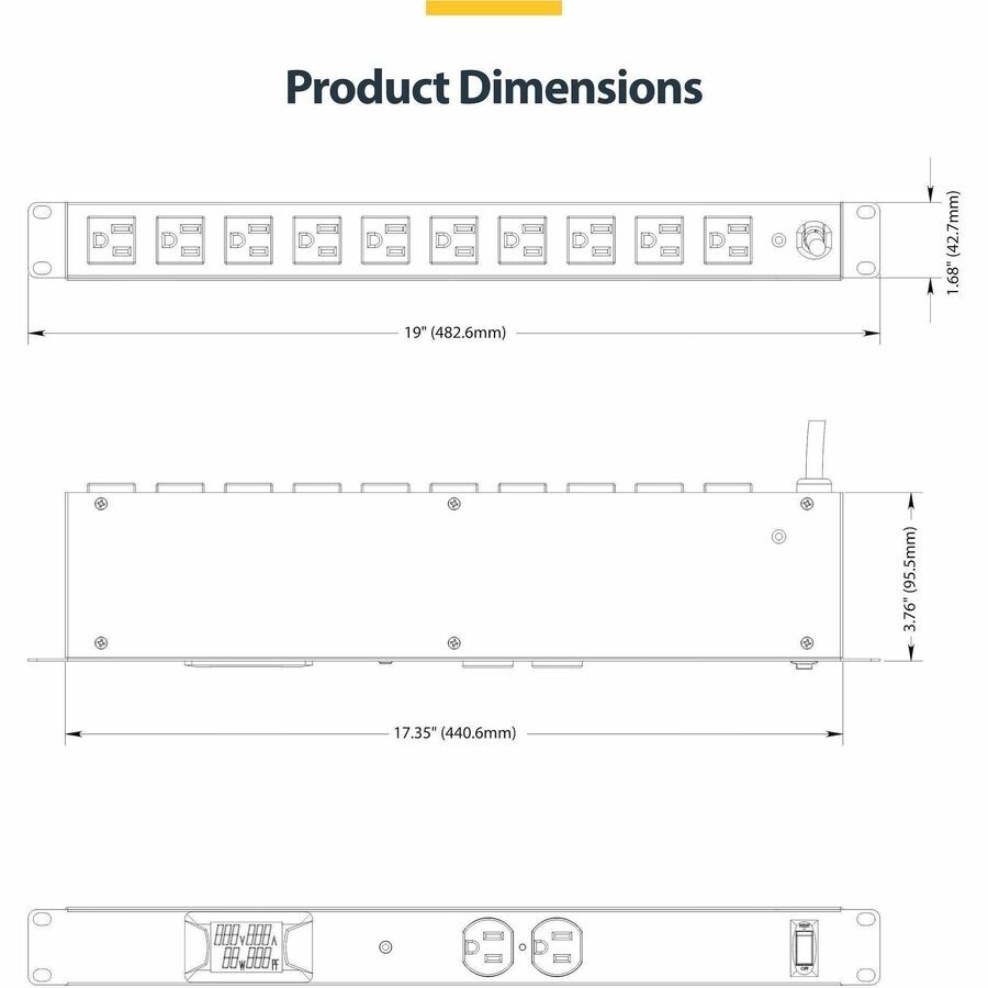 StarTech 12-Outlet Horizontal Rack Mount Metered PDU (12nm8rackmountpdu)